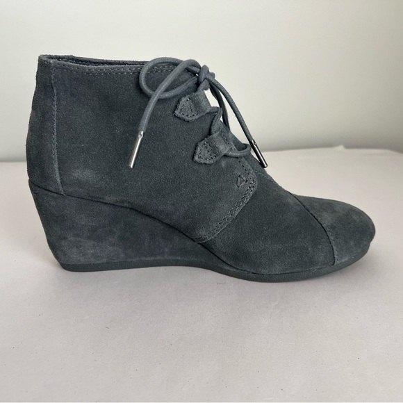 Toms Womens Kala Ankle Boots Booties Gray Wedge Heel Cap Toe Lace Up size 9 - Picture 4 of 11